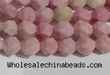 CWF30 6mm faceted nuggets matte pink wooden fossil jasper beads