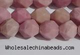 CWF32 10mm faceted nuggets matte pink wooden fossil jasper beads