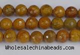 CWJ468 15.5 inches 4mm faceted round yellow petrified wood jasper beads