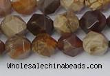 CWJ484 15.5 inches 8mm faceted nuggets wood jasper beads