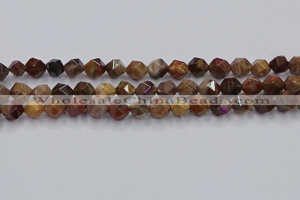 CWJ493 15.5 inches 12mm faceted nuggets wood jasper beads