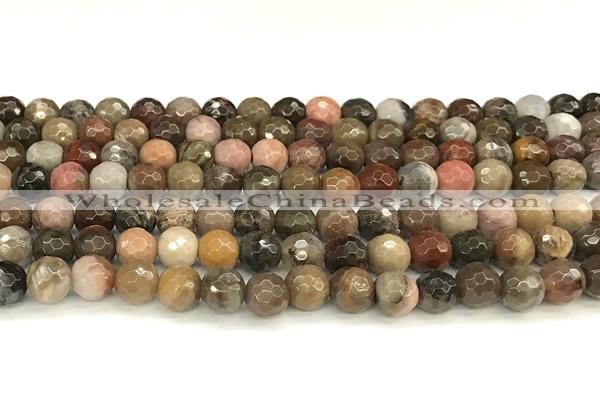 CWJ611 15 inches 6mm faceted round wooden jasper gemstone beads