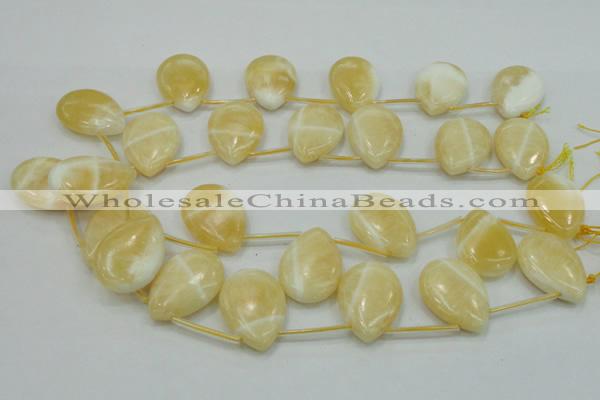 CYJ55 22*30mm top-drilled flat teardrop yellow jade gemstone beads