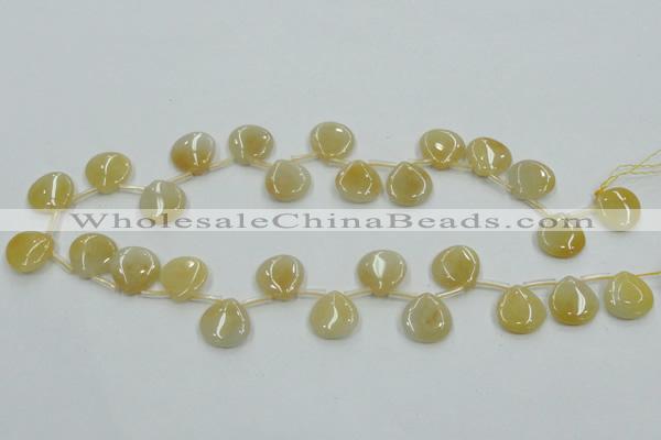 CYJ57 15*15mm top-drilled flat teardrop yellow jade gemstone beads