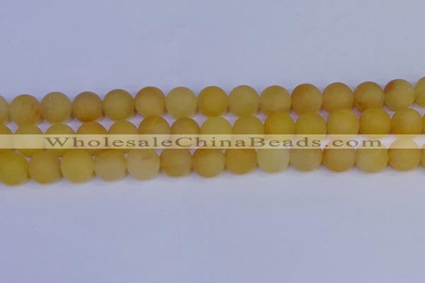 CYJ605 15.5 inches 14mm round matte yellow jade beads wholesale