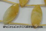 CYJ72 Top-drilled 15*35mm carved leaf yellow jade beads wholesale