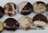 CZJ362 15.5 inches 16mm flat round zebra jasper beads wholesale