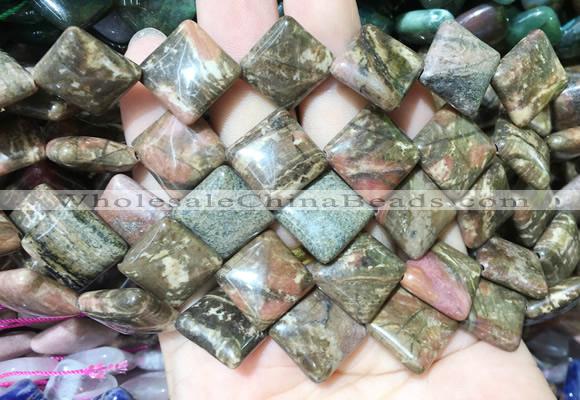 DOBS17 15 inches 15mm diamond black veined rhodonite gemstone beads wholesale