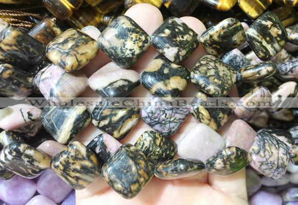 DOBS18 15 inches 15mm diamond black veined rhodonite gemstone beads wholesale