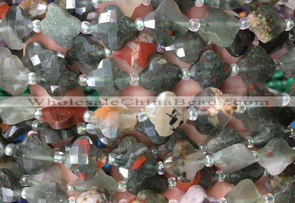 FGBS04 15 inches 12mm faceted Four leaf clover blood jasper beads