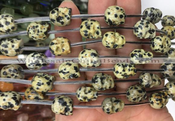 FGBS109 15 inches 10mm carved skull dalmatian jasper beads wholesale