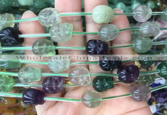 FGBS131 15 inches 12mm carved skull fluorite beads wholesale