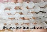 FGBS138 15 inches 14mm carved rose flower white crystal beads