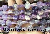 FGBS142 15 inches 14mm carved rose flower dogtooth amethyst beads