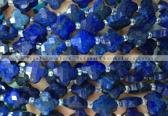 FGBS16 15 inches 12mm faceted Four leaf clover lapis lazuli beads