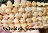 FGBS168 15 inches 15mm carved five petal flower pink aventurine beads wholesale