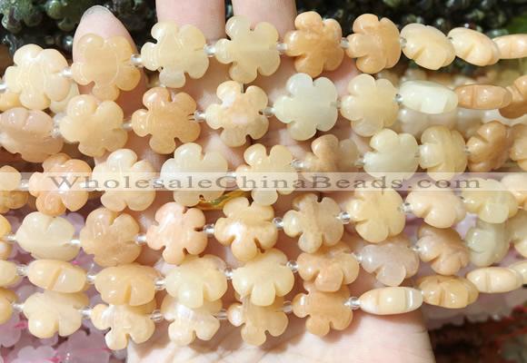 FGBS168 15 inches 15mm carved five petal flower pink aventurine beads wholesale