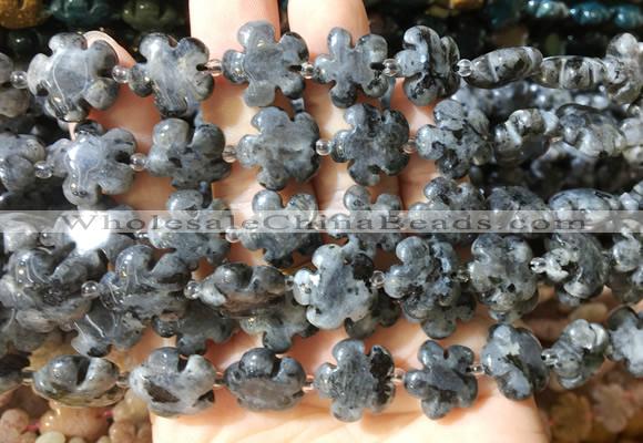 FGBS179 15 inches 15mm carved five petal flower black labradorite beads wholesale