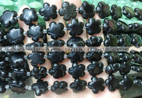 FGBS180 15 inches 15mm carved five petal flower black obsidian beads wholesale