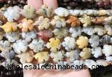 FGBS188 15 inches 15mm carved five petal flower yellow crazy agate beads wholesale