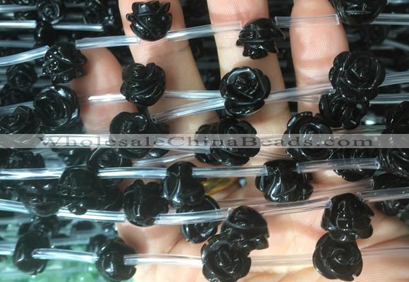 FGBS20 15 inches 8mm, 10mm, 12mm carved rose flower black agate beads