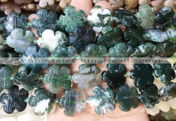 FGBS203 15 inches 20mm carved 5 petal flower moss agate beads wholesale