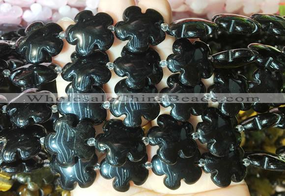 FGBS206 15 inches 20mm carved 5 petal flower black obsidian beads wholesale