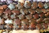 FGBS207 15 inches 20mm carved 5 petal flower brecciated jasper beads wholesale