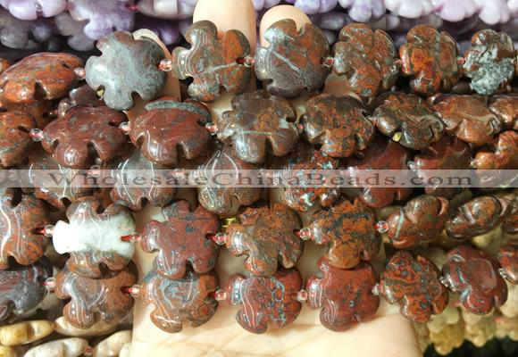 FGBS207 15 inches 20mm carved 5 petal flower brecciated jasper beads wholesale