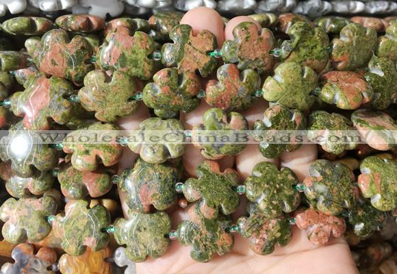 FGBS215 15 inches 20mm carved 5 petal flower unakite beads wholesale