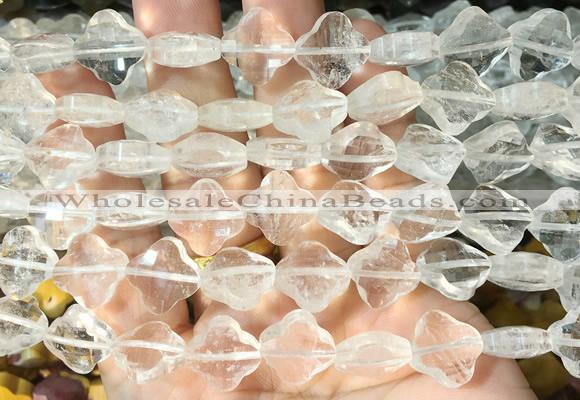 FGBS238 15 inches 13mm faceted 4 leaf clover white crystal beads wholesale