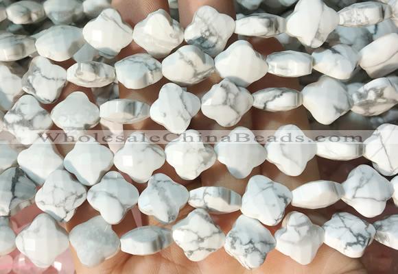 FGBS253 15 inches 13mm faceted 4 leaf clover white howlite beads wholesale