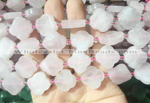 FGBS265 15 inches 18mm four leaf clover rose quartz beads wholesale