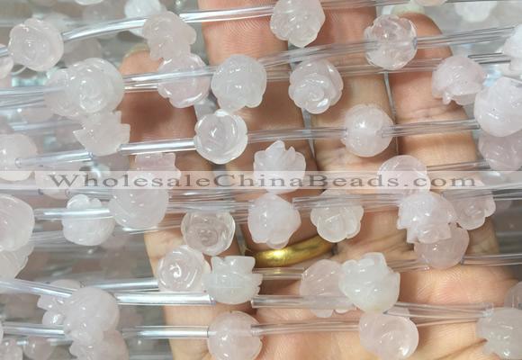 FGBS28 15 inches 8mm, 10mm, 12mm carved rose flower rose quartz beads