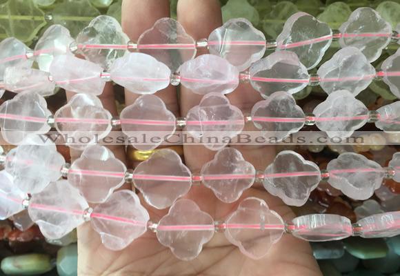 FGBS62 15 inches 16mm - 18mm faceted Four leaf clover rose quartz beads