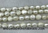 FWP302 15 inches 11mm - 12mm baroque white freshwater pearl strands