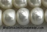 FWP326 15 inches 9mm - 10mm button white freshwater pearl strands