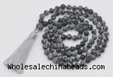 GMN1014 Hand-knotted 8mm, 10mm matte snowflake obsidian 108 beads mala necklaces with tassel