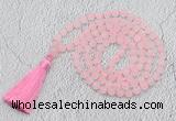 GMN1021 Hand-knotted 8mm, 10mm matte rose quartz 108 beads mala necklaces with tassel