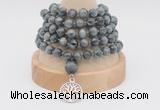 GMN1140 Hand-knotted 8mm, 10mm eagle eye jasper 108 beads mala necklaces with charm