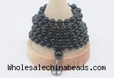 GMN1141 Hand-knotted 8mm, 10mm black tourmaline 108 beads mala necklaces with charm