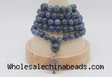 GMN1144 Hand-knotted 8mm, 10mm dumortierite 108 beads mala necklaces with charm