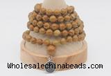 GMN1157 Hand-knotted 8mm, 10mm wooden jasper 108 beads mala necklaces with charm