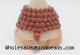 GMN1160 Hand-knotted 8mm, 10mm red jasper 108 beads mala necklaces with charm