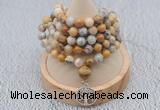 GMN1184 Hand-knotted 8mm, 10mm yellow crazy agate 108 beads mala necklaces with charm