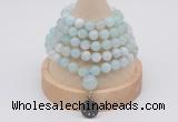 GMN1192 Hand-knotted 8mm, 10mm sea blue banded agate 108 beads mala necklaces with charm