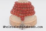 GMN1201 Hand-knotted 8mm, 10mm red agate 108 beads mala necklaces with charm