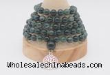 GMN1205 Hand-knotted 8mm, 10mm moss agate 108 beads mala necklaces with charm