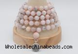 GMN1251 Hand-knotted 8mm, 10mm natural pink opal 108 beads mala necklaces with charm