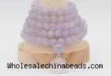 GMN1256 Hand-knotted 8mm, 10mm lavender amethyst 108 beads mala necklaces with charm